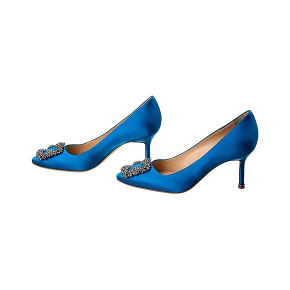 Manolo Blahnik Hangisi 70 Satin Pump (Authentic Pre-Loved), Blue - Picture 2 of 5